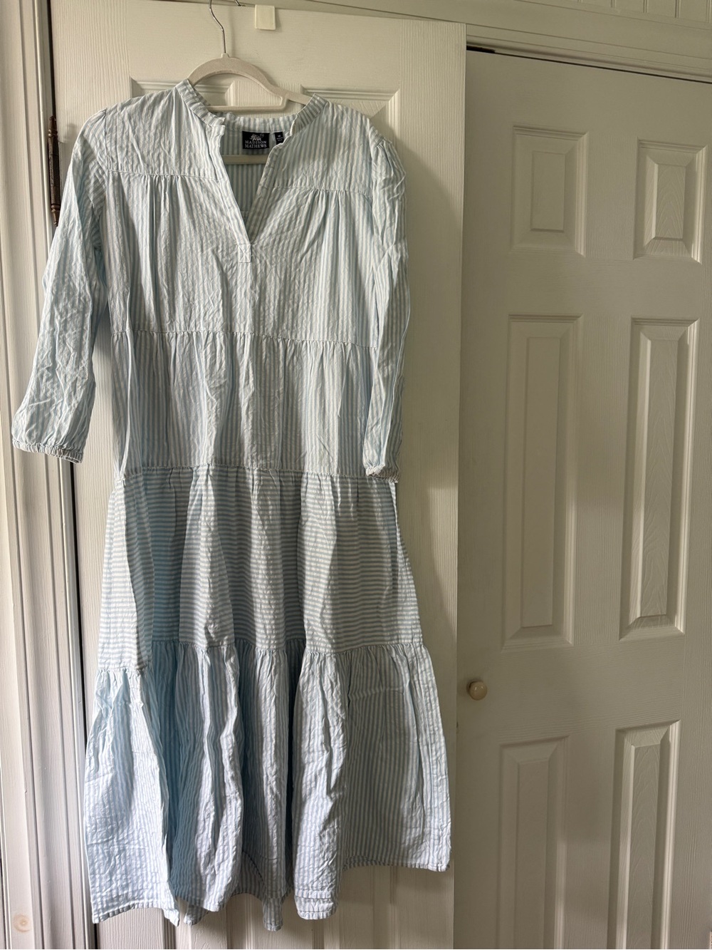Madison Mathews Folly Maxi Dress Blue/White Stripe Size Medium